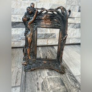 Antique Art Nouvea Fairy Core Bronze Naked Lady w Flower Art Deco Picture Frame